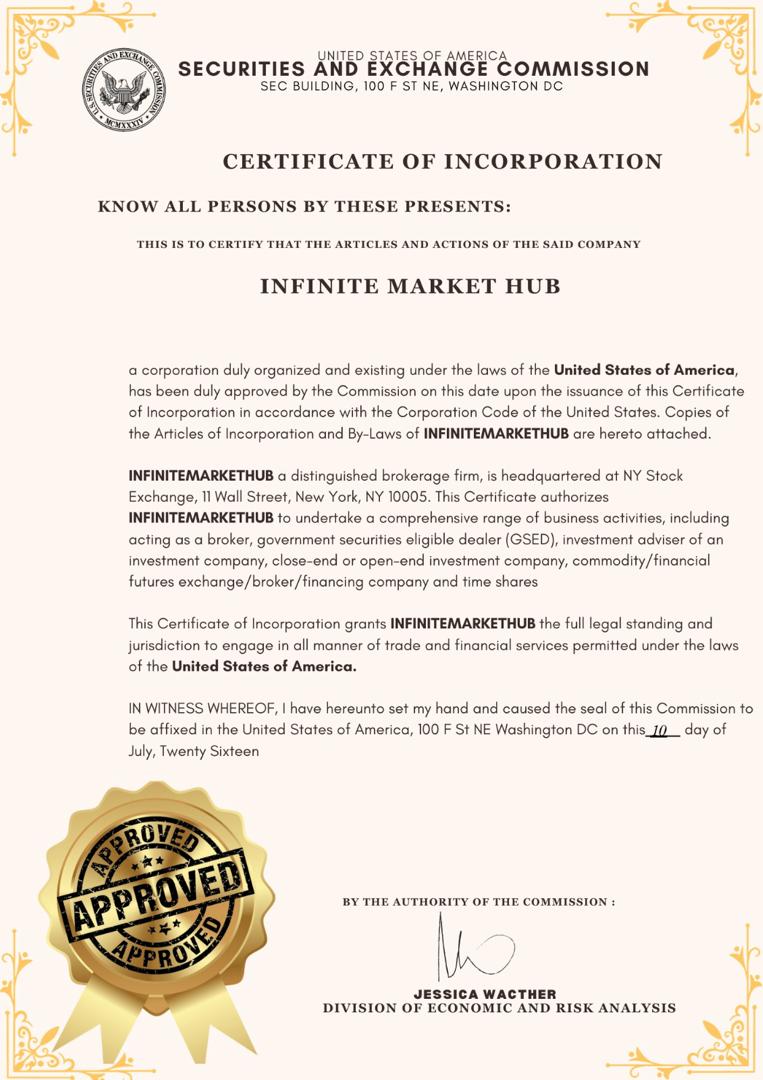 Infinite Markethub Certificate